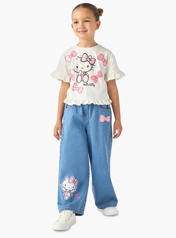 Juniors Hello Kitty Print Top and Jeans Set