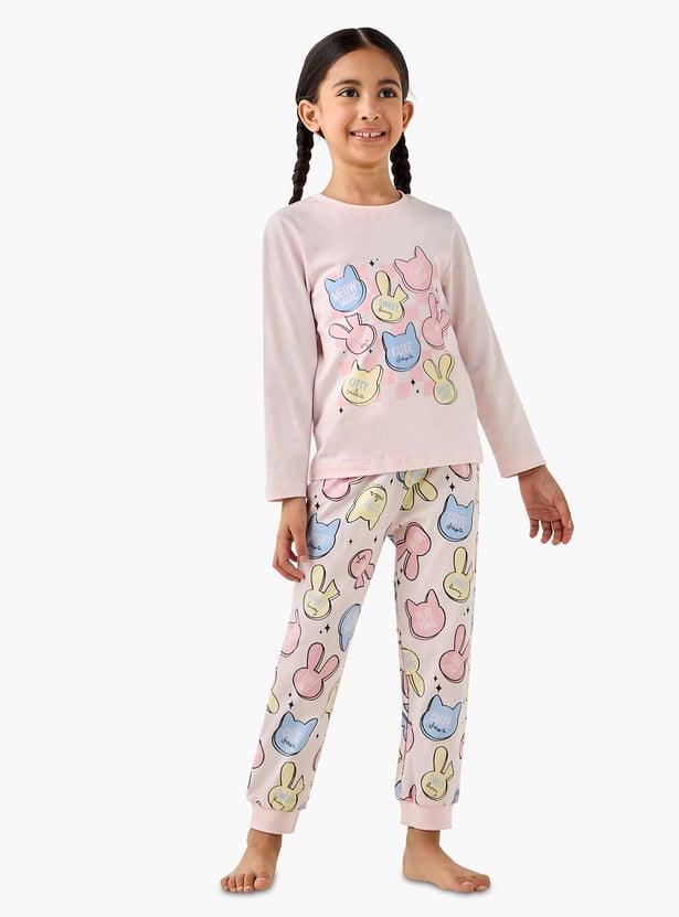 Juniors Printed T-shirt and Pyjama Set