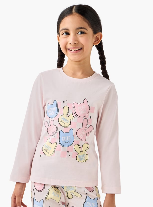 Juniors Printed T-shirt and Pyjama Set