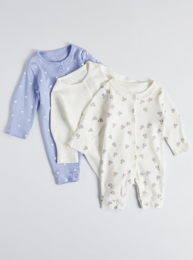 Juniors Printed Rompers with Snap Buttons - Set of 3
