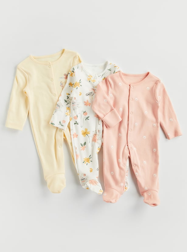 Juniors Floral Print Sleepsuit - Set of 3