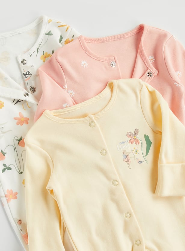 Juniors Floral Print Sleepsuit - Set of 3
