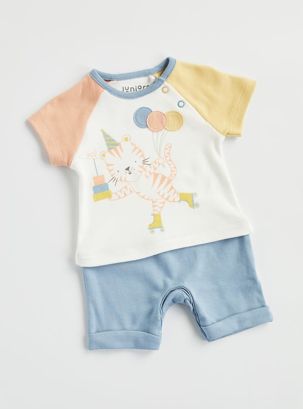 Juniors Animal Print Romper with Button Closure