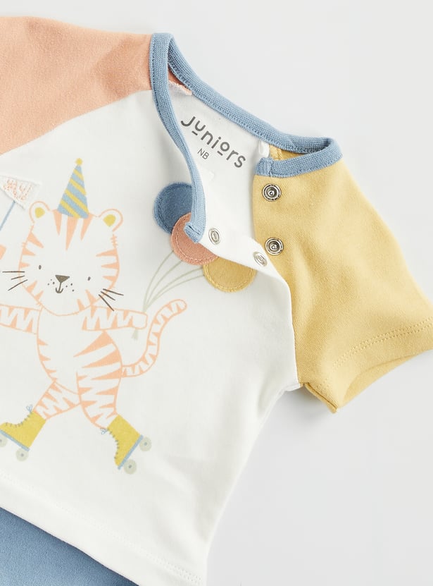 Juniors Animal Print Romper with Button Closure
