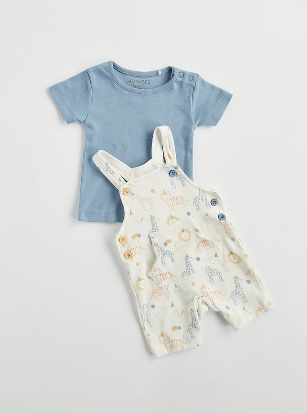 Juniors T-shirt and Animal Print Dungaree Set