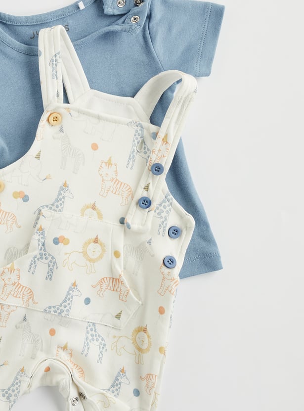 Juniors T-shirt and Animal Print Dungaree Set