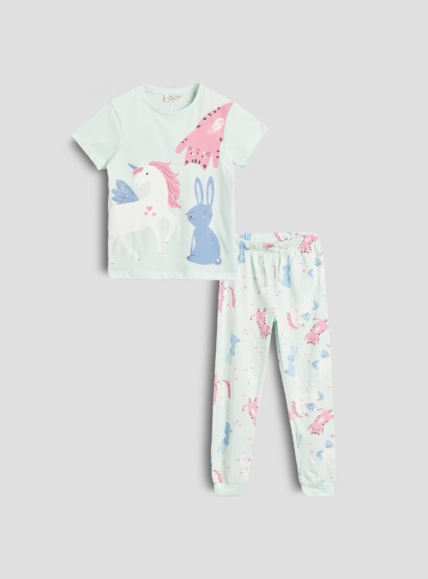 Juniors Printed T-shirt and Pyjama Set