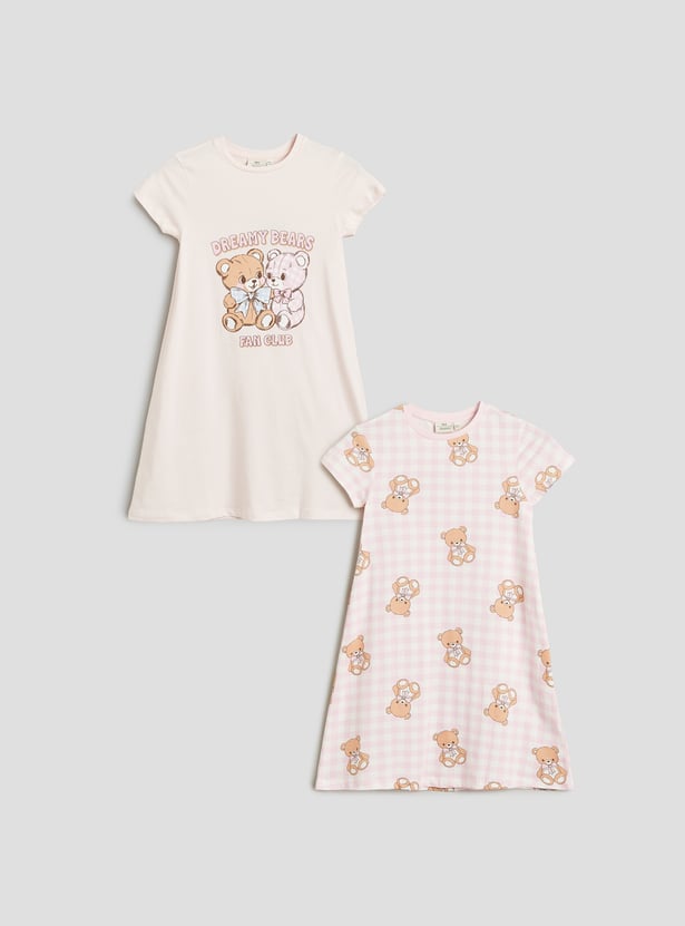 Juniors Printed Nightdress - Pack of 2