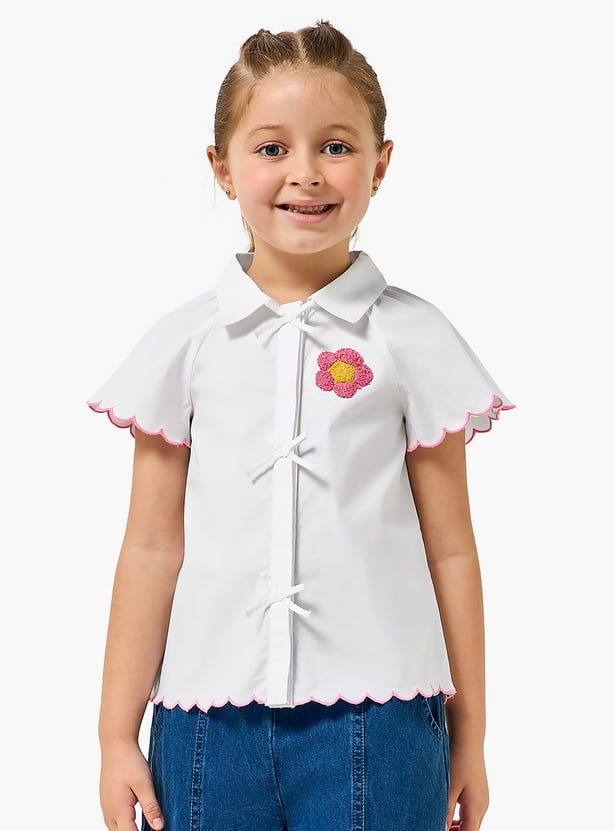Juniors Embroidered Shirt with Bow Detail