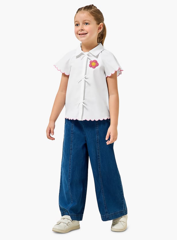 Juniors Embroidered Shirt with Bow Detail