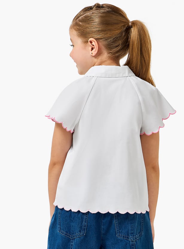 Juniors Embroidered Shirt with Bow Detail