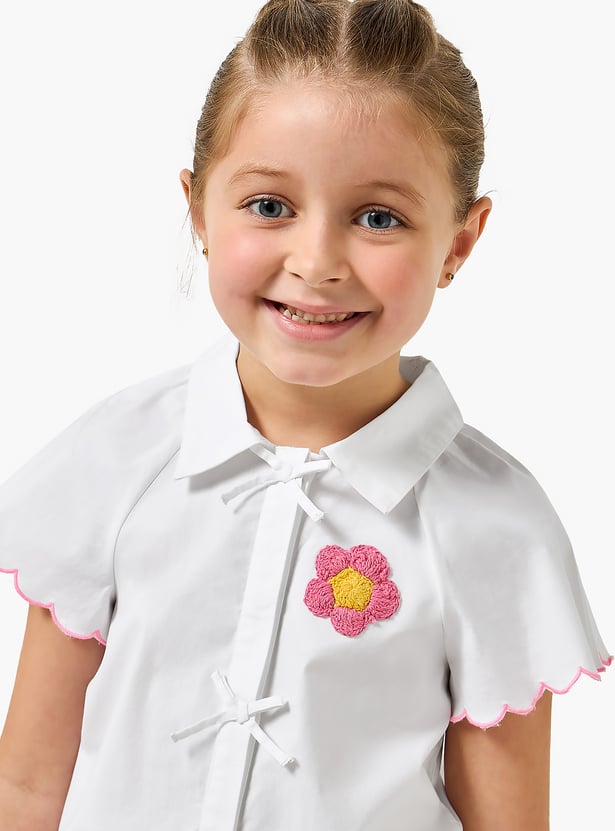 Juniors Embroidered Shirt with Bow Detail
