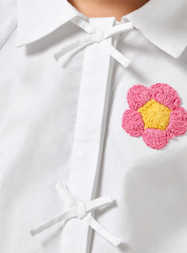 Juniors Embroidered Shirt with Bow Detail
