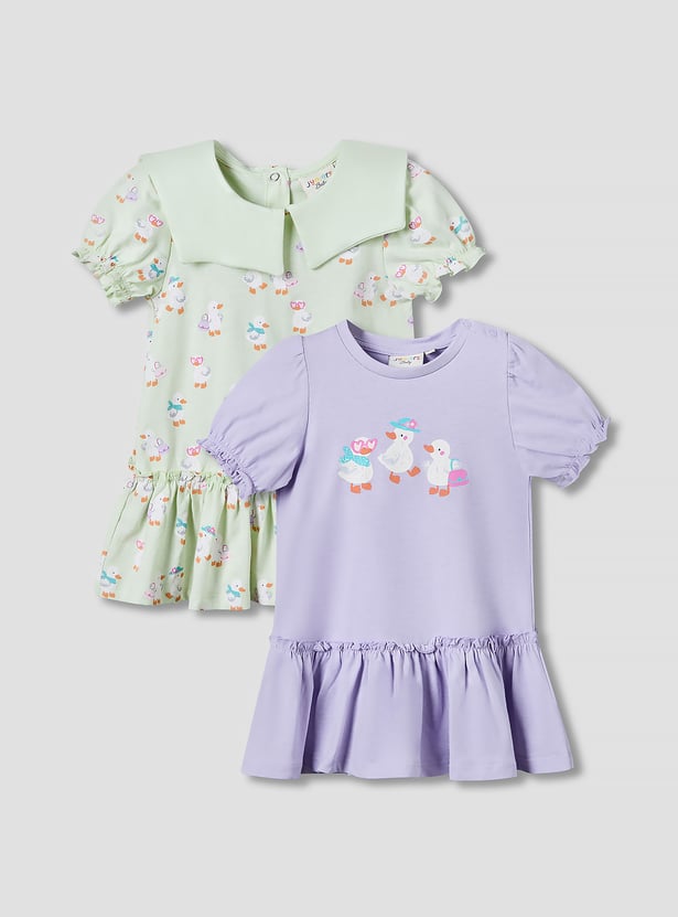 Juniors Duck Print Drop-Waist Dresses - Pack of 2