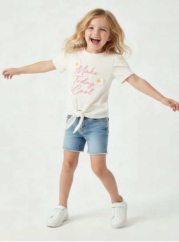 Juniors Floral Applique T-shirt