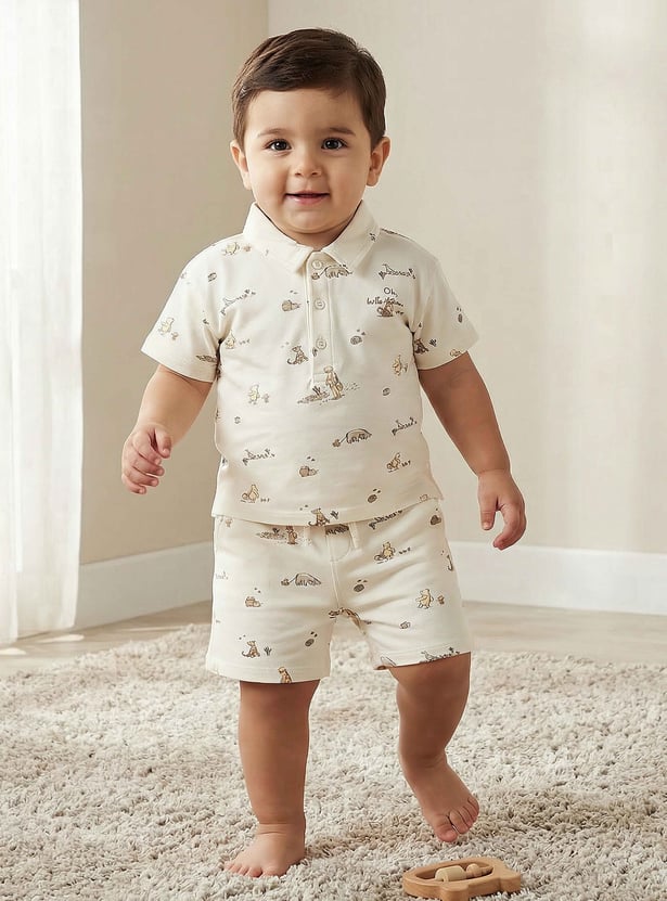 Juniors Winnie the Pooh Print Polo T-shirt and Shorts Set