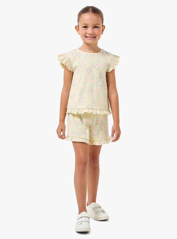 Juniors Floral Print T-shirt and Shorts Set