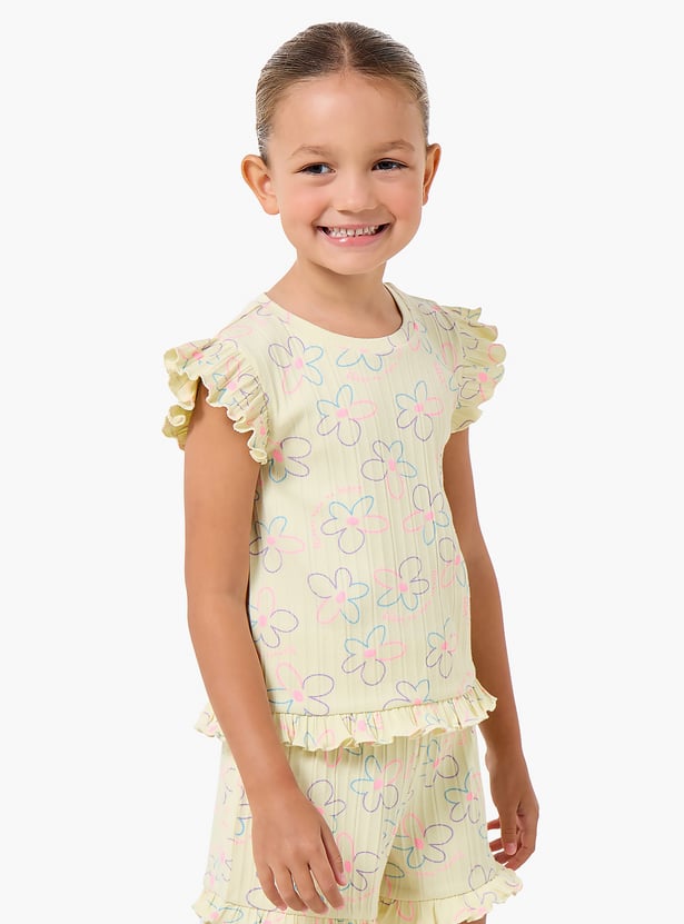 Juniors Floral Print T-shirt and Shorts Set