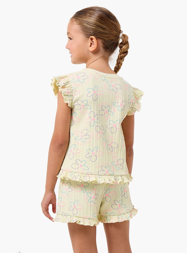 Juniors Floral Print T-shirt and Shorts Set