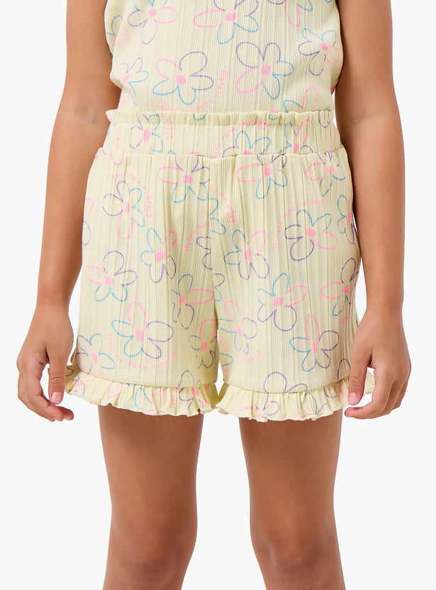 Juniors Floral Print T-shirt and Shorts Set