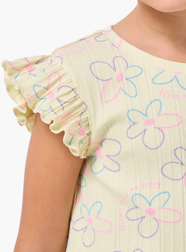 Juniors Floral Print T-shirt and Shorts Set
