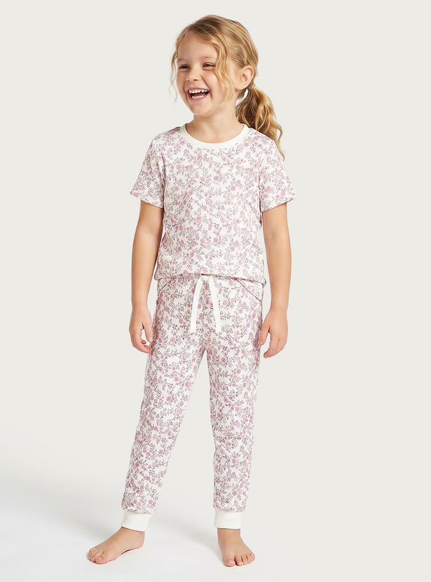 Juniors Floral Print T-shirt & Pyjama Set