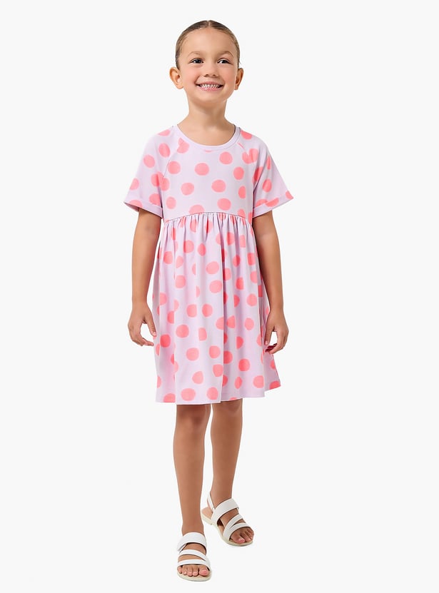 Juniors Polka Dot Print A-line Dress