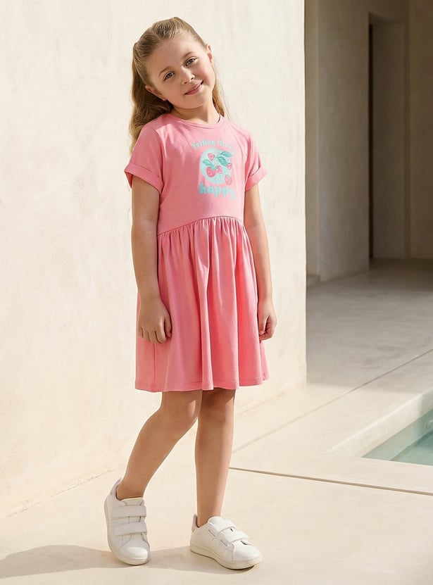 Juniors Strawberry Print A-line Dress