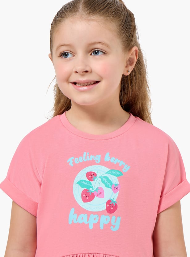 Juniors Strawberry Print A-line Dress