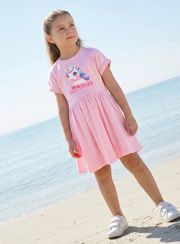 Juniors Unicorn Print A-line Dress