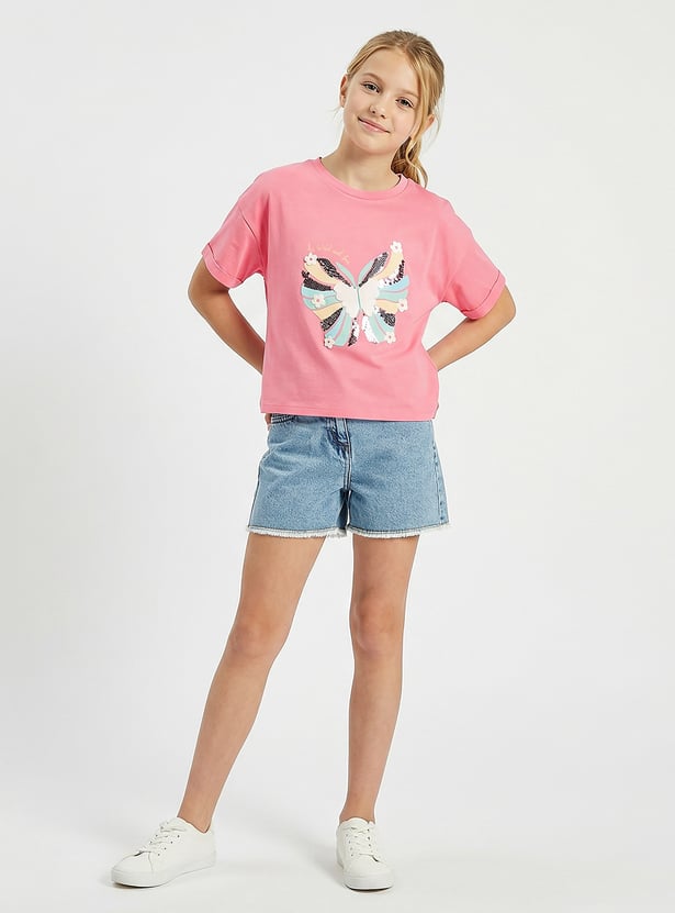 Juniors Butterfly Sequin T-shirt