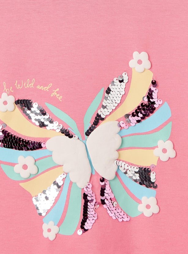 Juniors Butterfly Sequin T-shirt