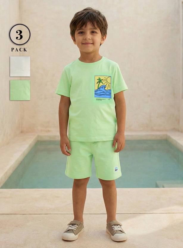 Juniors 3 Piece Printed T-shirt and Shorts Set