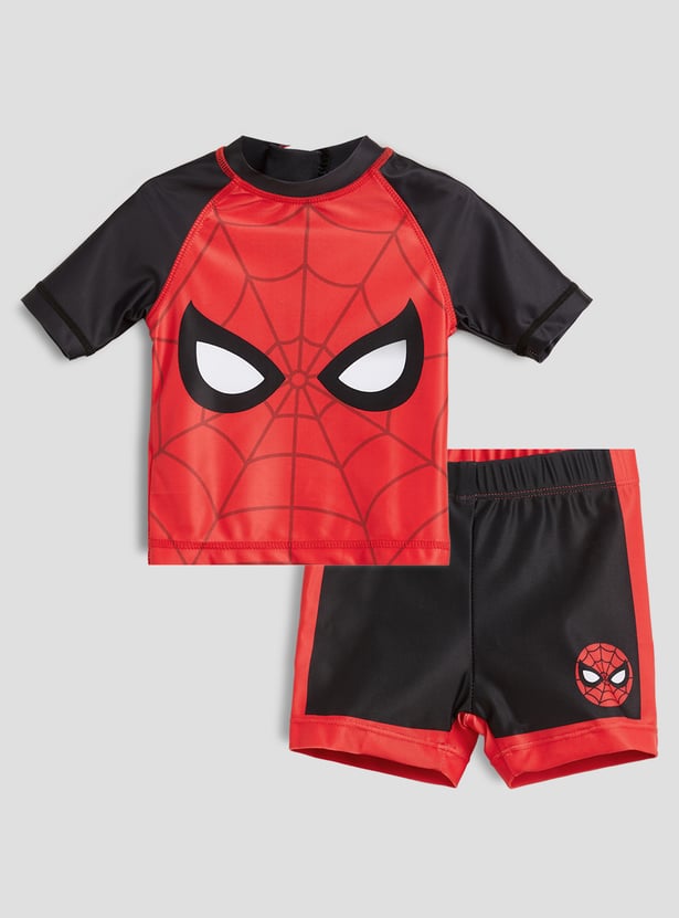 Juniors Spiderman Print Rash Guard Shorts Set