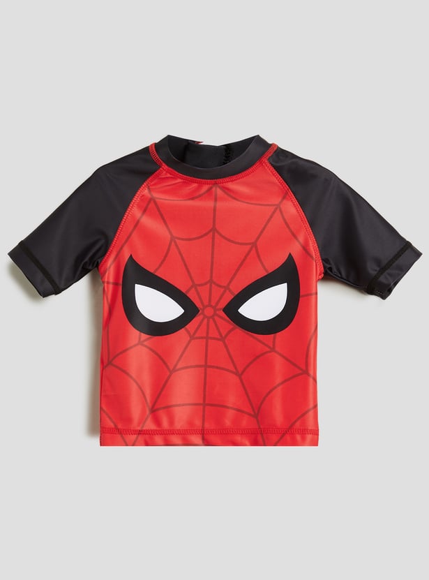 Juniors Spiderman Print Rash Guard Shorts Set