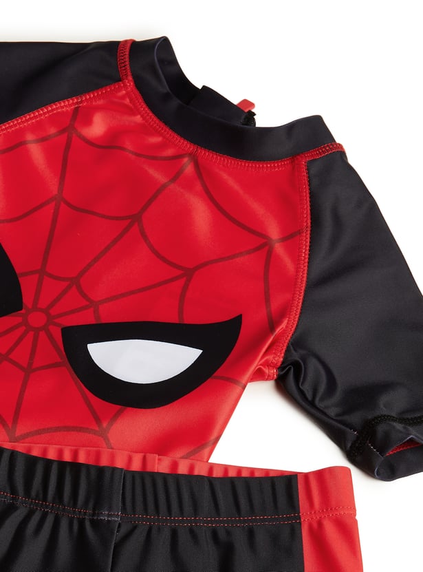 Juniors Spiderman Print Rash Guard Shorts Set