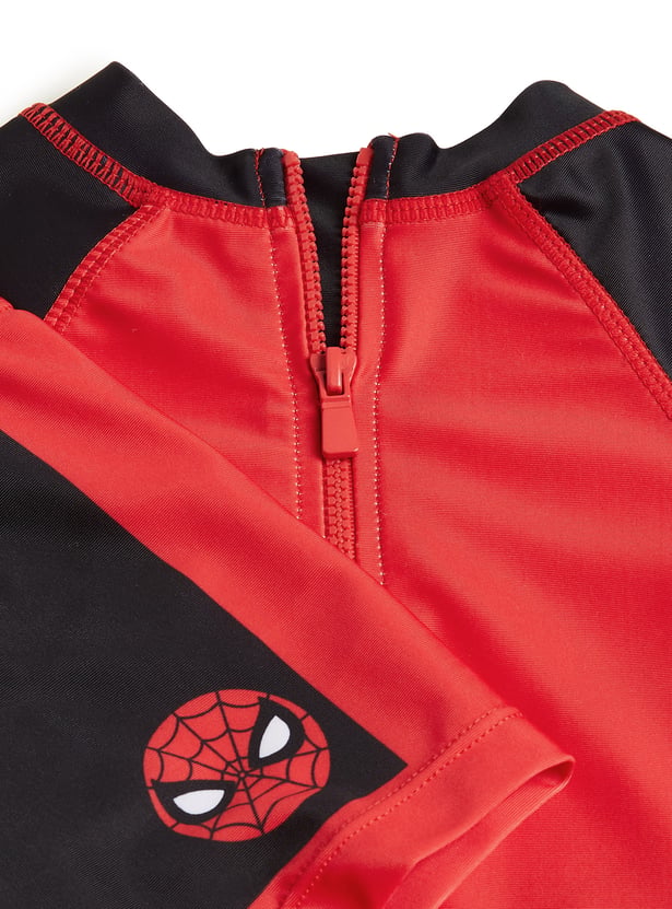 Juniors Spiderman Print Rash Guard Shorts Set