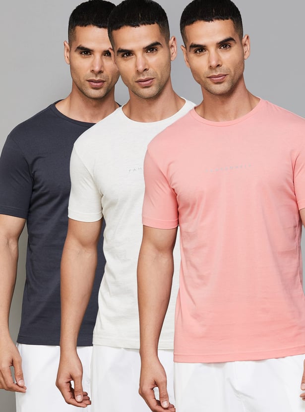 FAHRENHEIT Brand Print Slim Fit T-shirt - Pack of 3