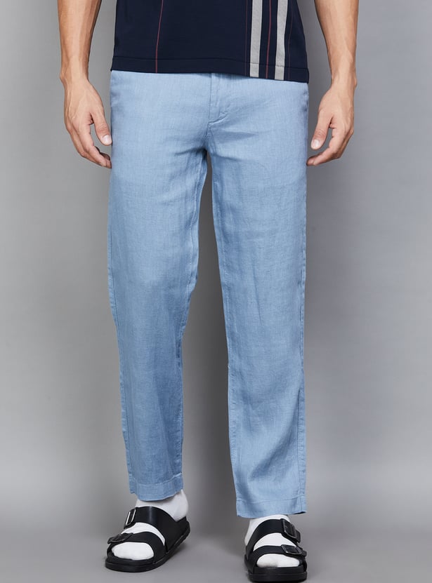 CELIO Solid Slim Straight Trousers