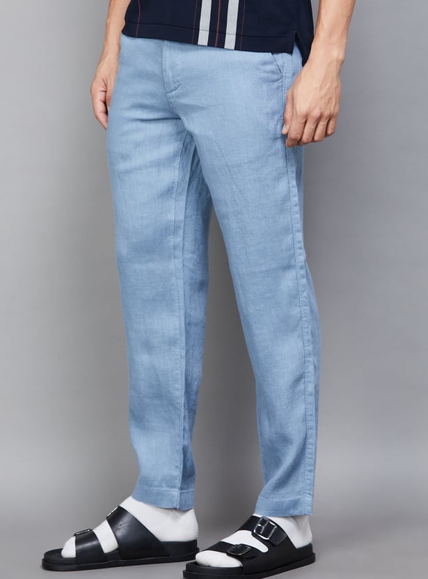 CELIO Solid Slim Straight Trousers