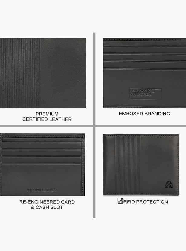 UNITED COLORS OF BENETTON Textured Bi-Fold Leather Wallet