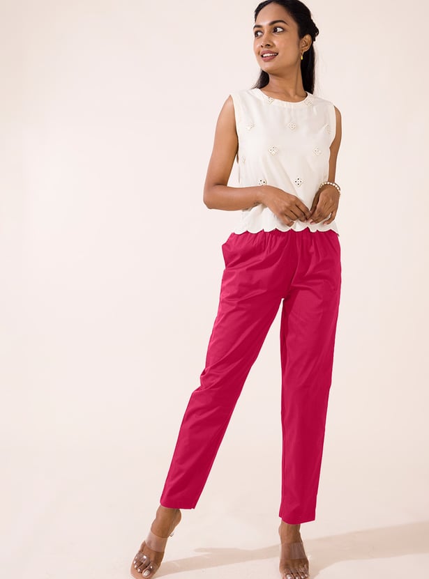 GO COLORS Solid Straight Pants