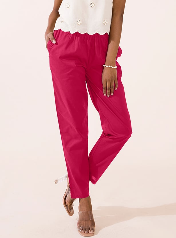 GO COLORS Solid Straight Pants