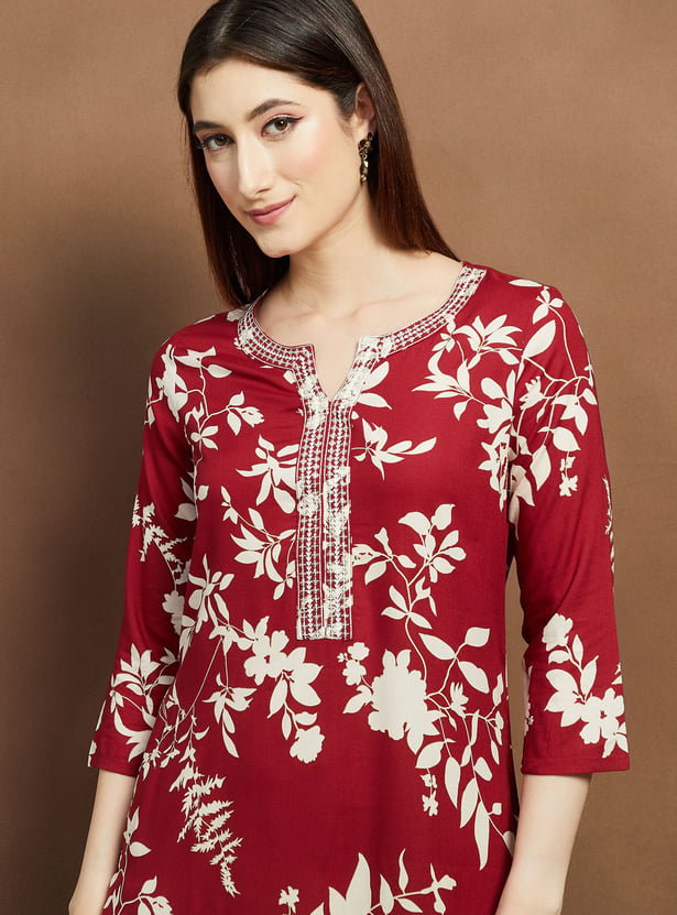 MELANGE Floral Print Straight Kurta