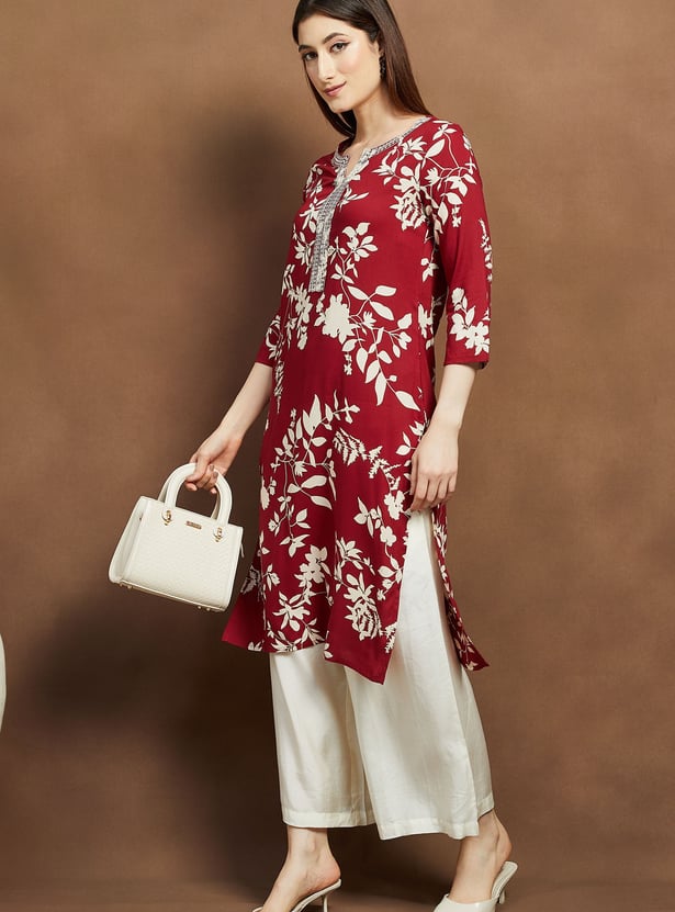 MELANGE Floral Print Straight Kurta