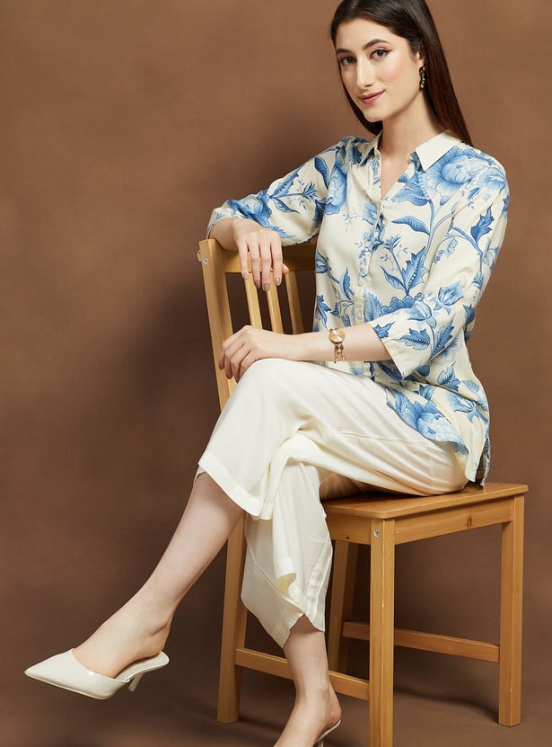 MELANGE Floral Print Shirt Style Kurti