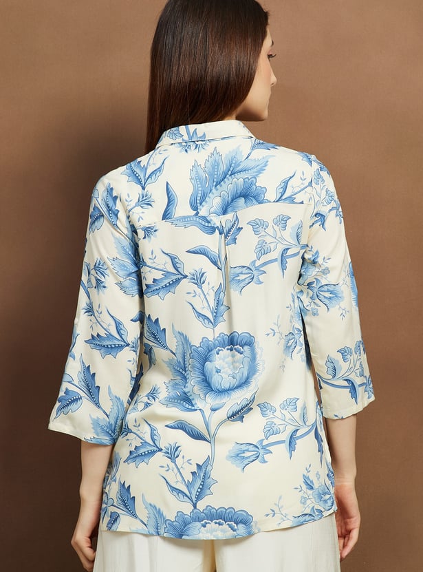 MELANGE Floral Print Shirt Style Kurti