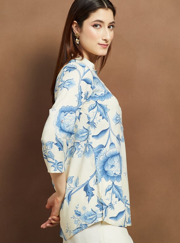MELANGE Floral Print Shirt Style Kurti