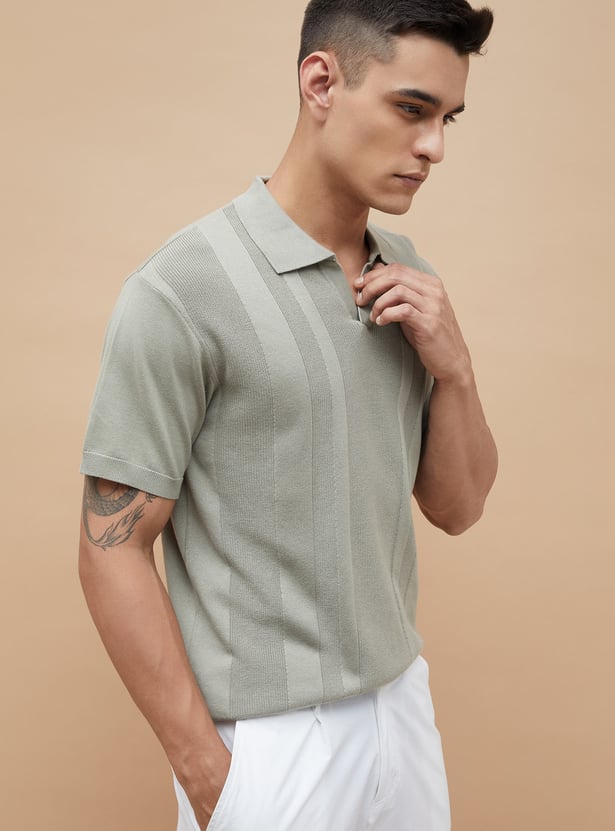 CODE Knitted Johnny Collar T-shirt