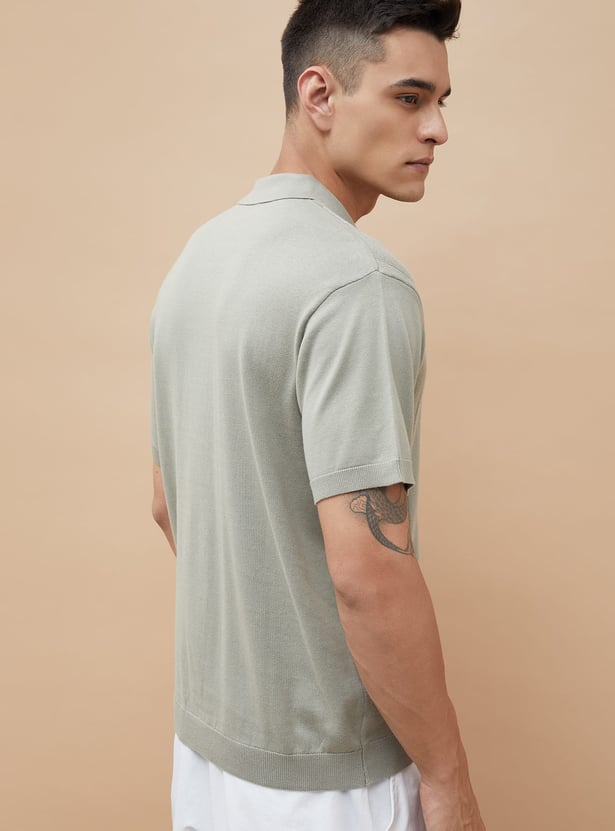 CODE Knitted Johnny Collar T-shirt